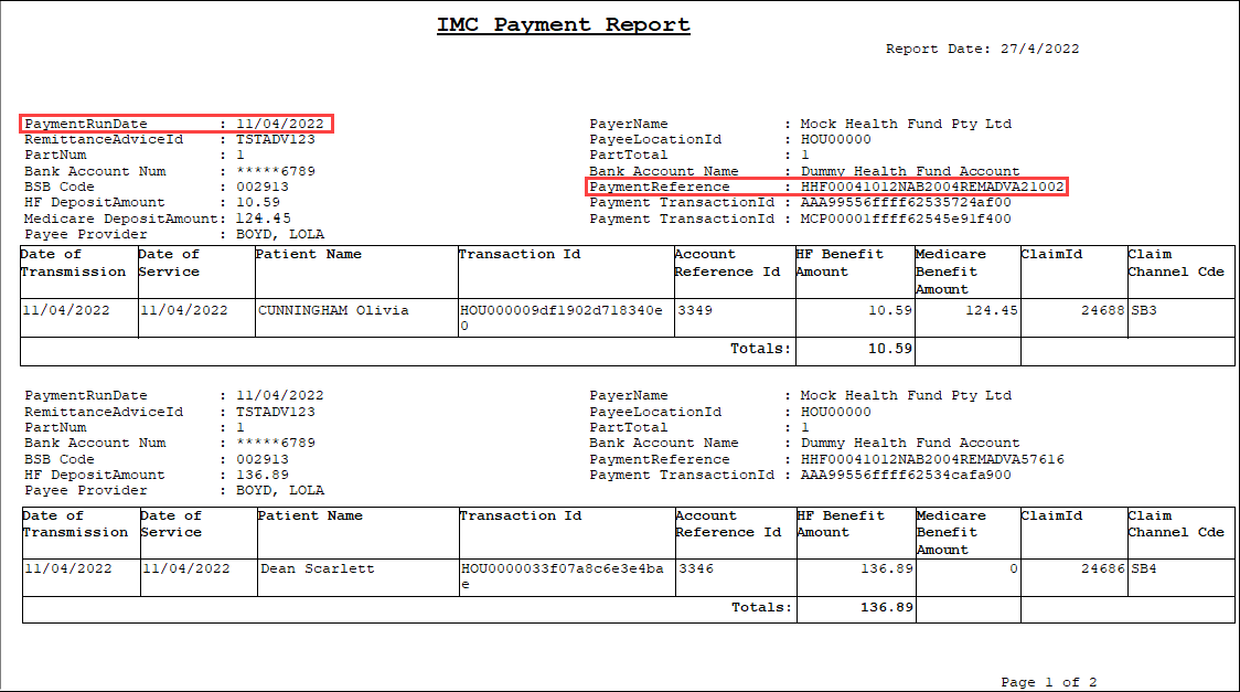 IMC Payment Report